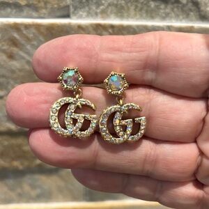 Gold & Crystal GG Logo Earrings
